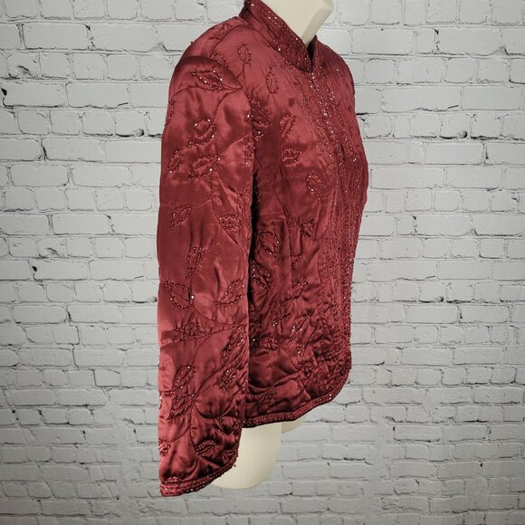 Spenser Evening Red 100% Silk Beaded Embroidered Leaves Lined Jacket Size 8 - Picture 11 of 12